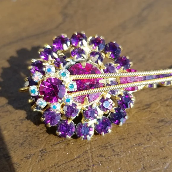 Vintage Rare Fantastic Juliana D&E Pink, Purple, AB Rhinestone Banjo Pin Brooch - Picture 5 of 14